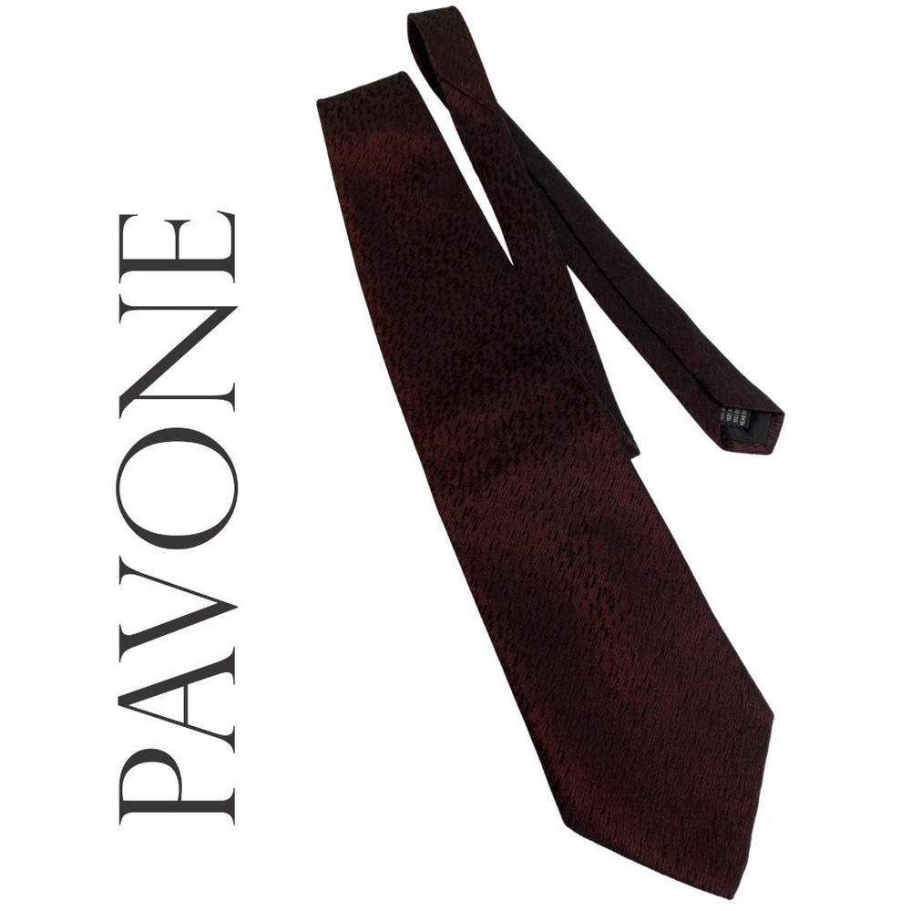 Pavone, Mens 100% Silk Necktie Burgundy Black Textured Made in Italy Classic Tie